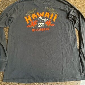 Billabong Gray Long Sleeve Tee with Hawaii Graphic Chicken Premium Cotton
